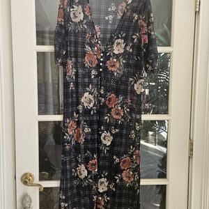 American Rag Dark Blue Floral Plaid Blouse